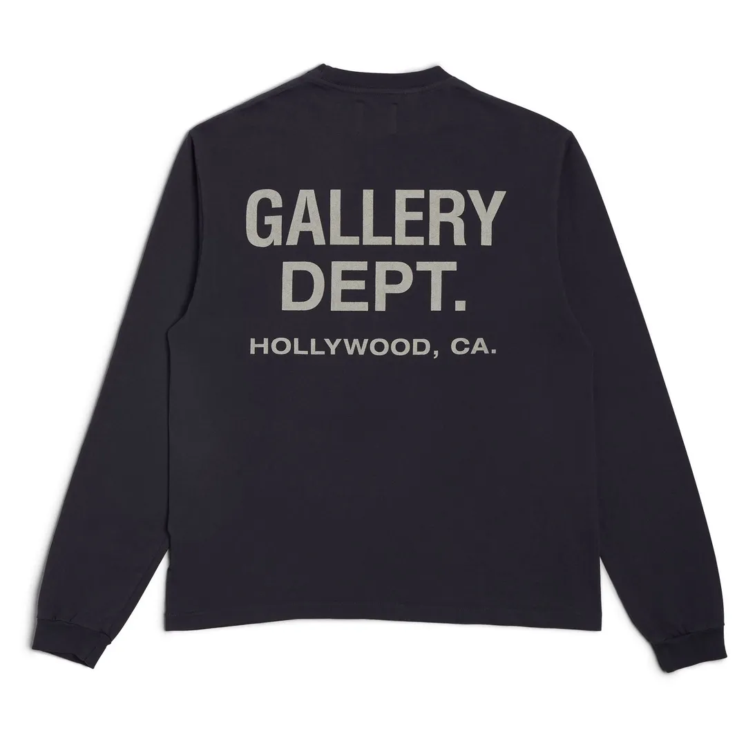 GALLERY DEPT. SOUVENIR L/S TEE Black Basic English Logo Long Sleeves Washed Black S-XL Heavy Washed Vintage Cylindrical Seamless Linen Cotton Fabric